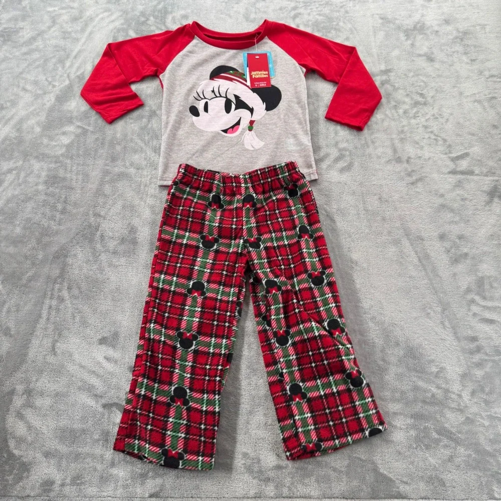 NWT Disney Jammies For Your Families Girls 4 Minnie Mouse Holiday Pajama Set Red